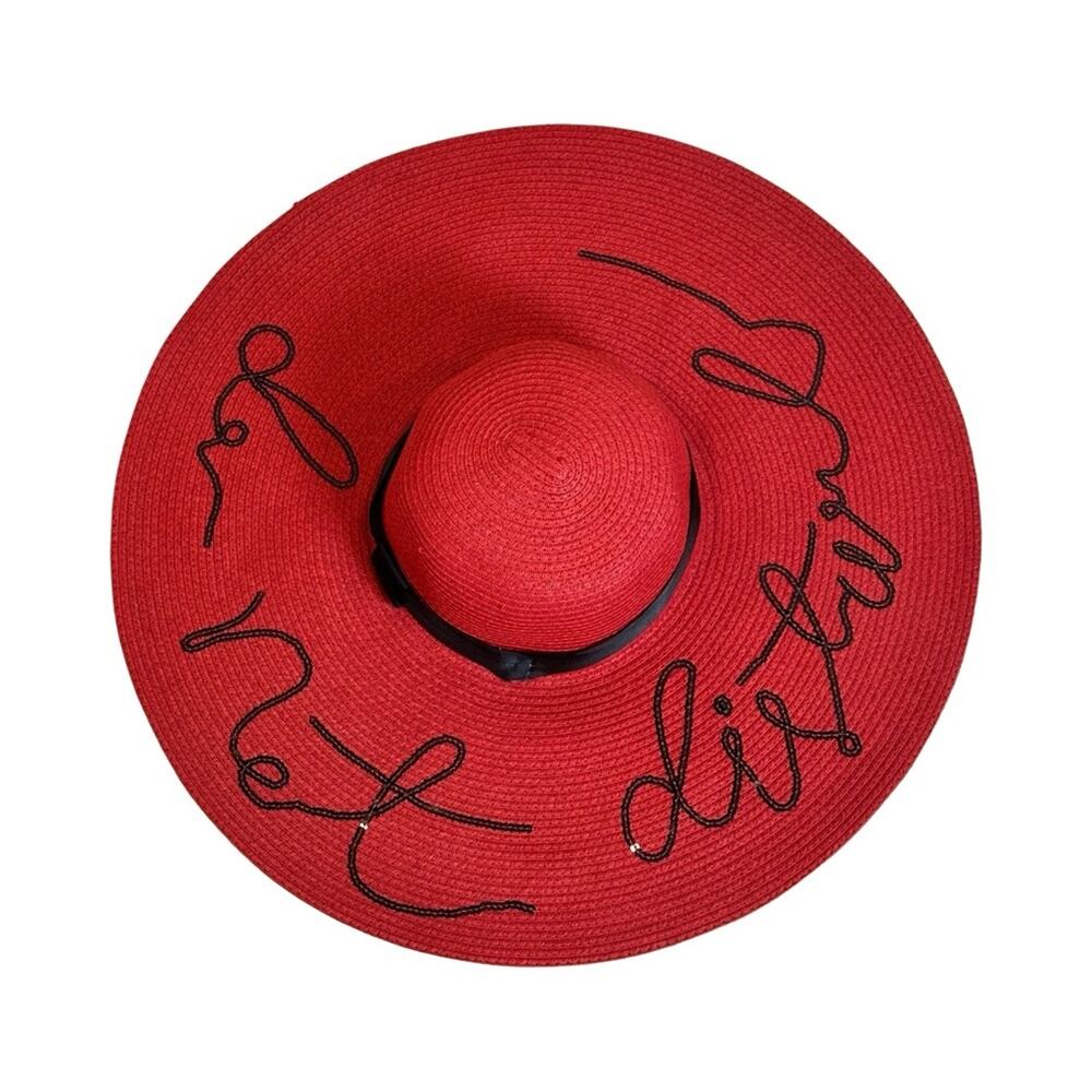 Red Extra Large Brim Beach Sun Hat "Do Not Disturb"
